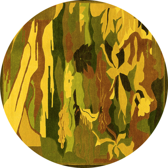 Round Machine Washable Abstract Yellow Modern Rug, wshabs1899yw