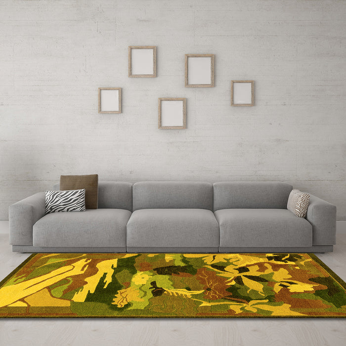Machine Washable Abstract Yellow Modern Rug in a Living Room, wshabs1899yw