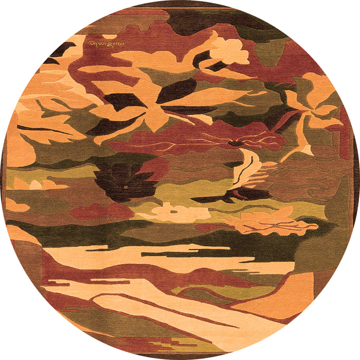 Round Machine Washable Abstract Orange Modern Area Rugs, wshabs1899org