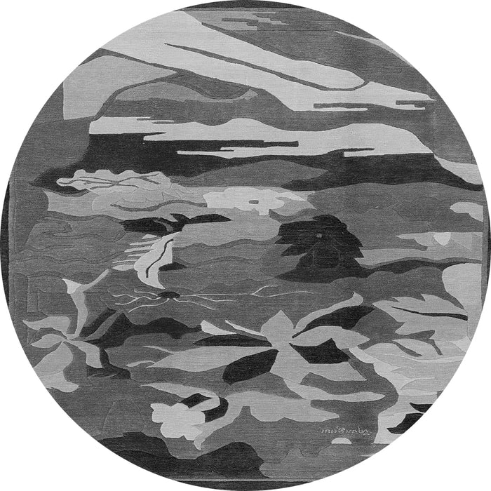 Round Machine Washable Abstract Gray Modern Rug, wshabs1899gry