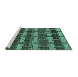 Sideview of Machine Washable Abstract Turquoise Modern Area Rugs, wshabs189turq