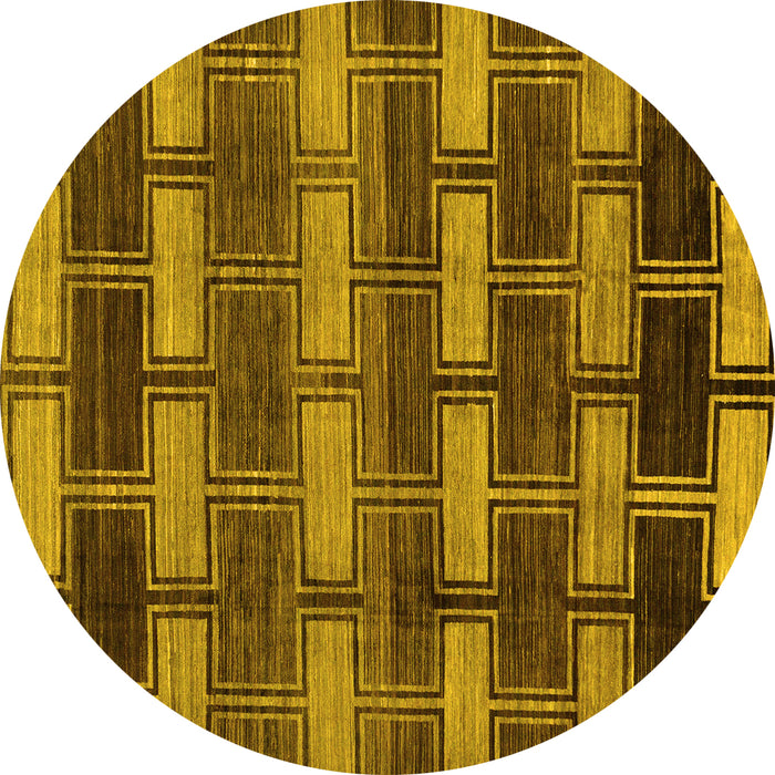 Round Machine Washable Abstract Yellow Modern Rug, wshabs189yw