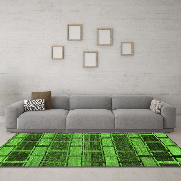 Machine Washable Abstract Green Modern Area Rugs in a Living Room,, wshabs189grn