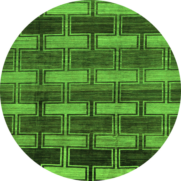 Round Machine Washable Abstract Green Modern Area Rugs, wshabs189grn