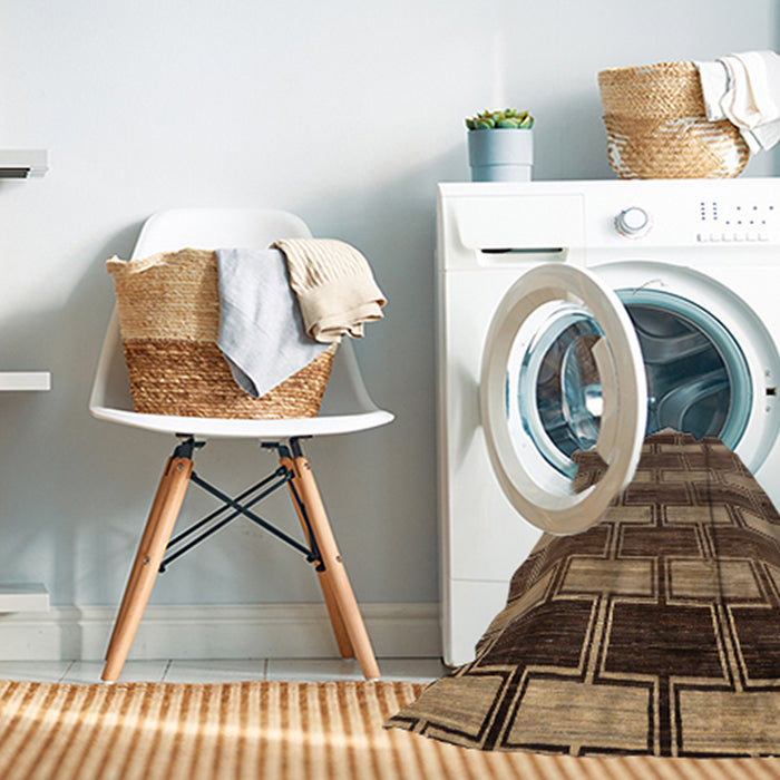 Machine Washable Abstract Bakers Brown Rug in a Washing Machine, wshabs189