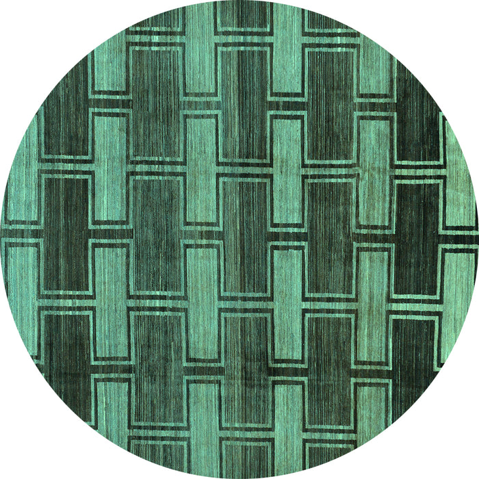 Round Machine Washable Abstract Turquoise Modern Area Rugs, wshabs189turq