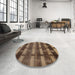 Round Machine Washable Abstract Bakers Brown Rug in a Office, wshabs189