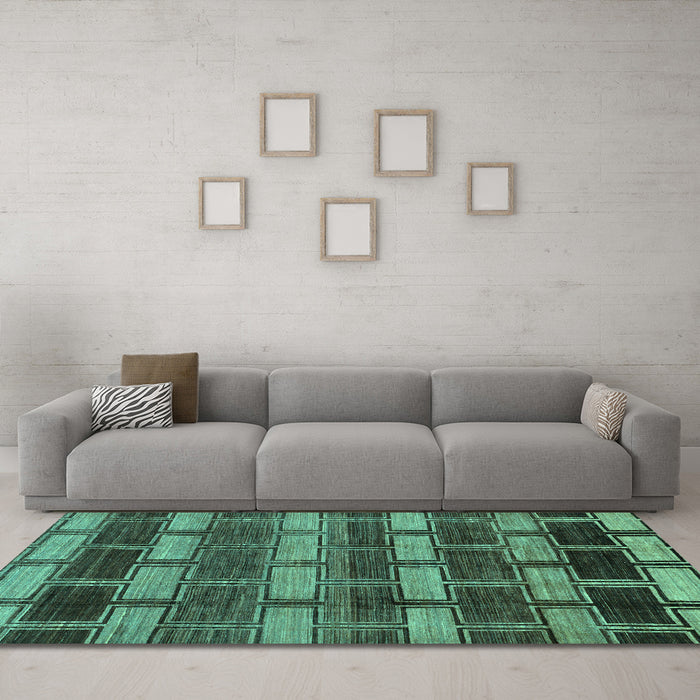 Machine Washable Abstract Turquoise Modern Area Rugs in a Living Room,, wshabs189turq