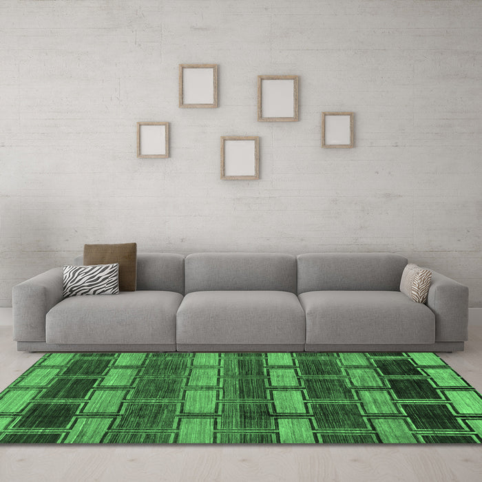 Machine Washable Abstract Emerald Green Modern Area Rugs in a Living Room,, wshabs189emgrn