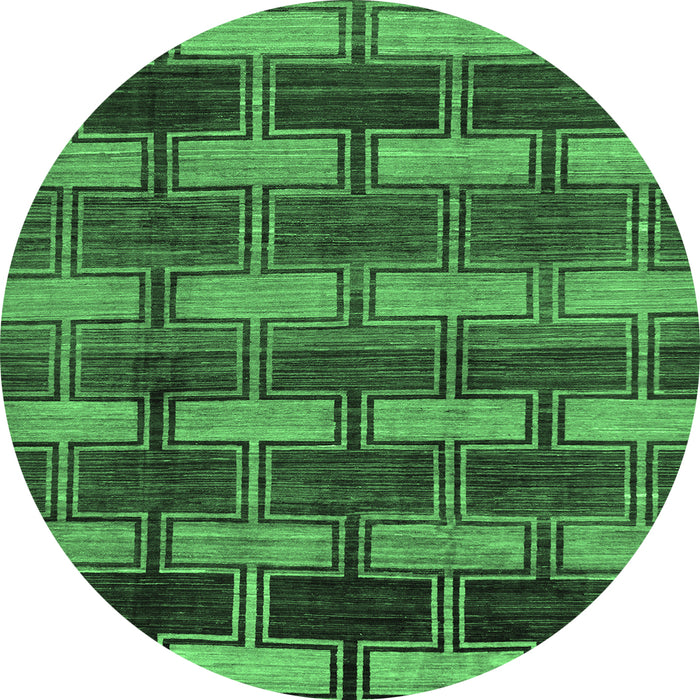 Round Machine Washable Abstract Emerald Green Modern Area Rugs, wshabs189emgrn