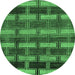 Round Machine Washable Abstract Emerald Green Modern Area Rugs, wshabs189emgrn