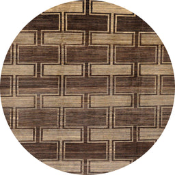 Round Machine Washable Abstract Bakers Brown Rug, wshabs189