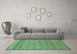 Machine Washable Abstract Turquoise Modern Area Rugs in a Living Room,, wshabs18turq