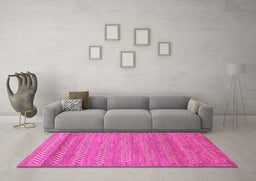Machine Washable Abstract Pink Modern Rug in a Living Room, wshabs18pnk
