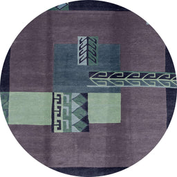 Round Abstract Slate Granite Gray Modern Rug, abs1900