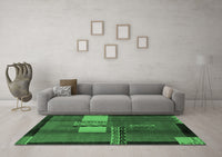 Machine Washable Abstract Emerald Green Modern Rug, wshabs1900emgrn