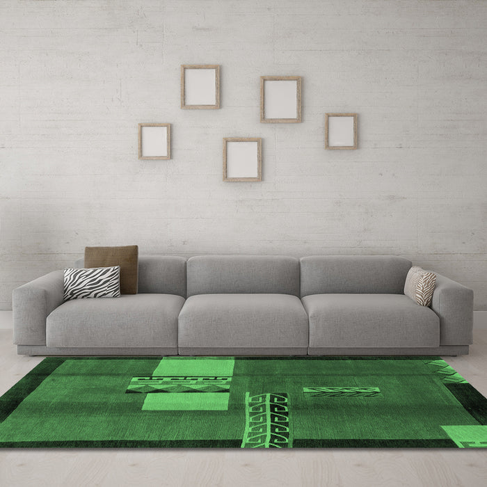 Machine Washable Abstract Emerald Green Modern Area Rugs in a Living Room,, wshabs1900emgrn