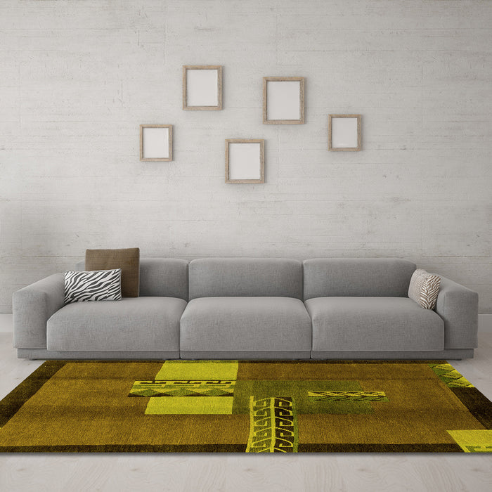 Machine Washable Abstract Yellow Modern Rug in a Living Room, wshabs1900yw