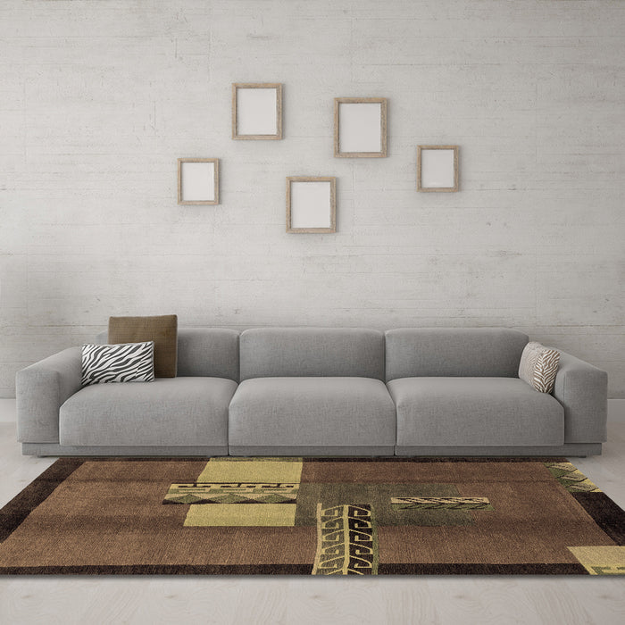 Machine Washable Abstract Brown Modern Rug in a Living Room,, wshabs1900brn