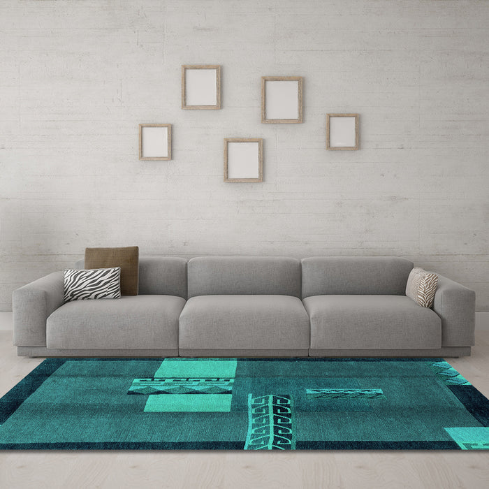 Machine Washable Abstract Turquoise Modern Area Rugs in a Living Room,, wshabs1900turq