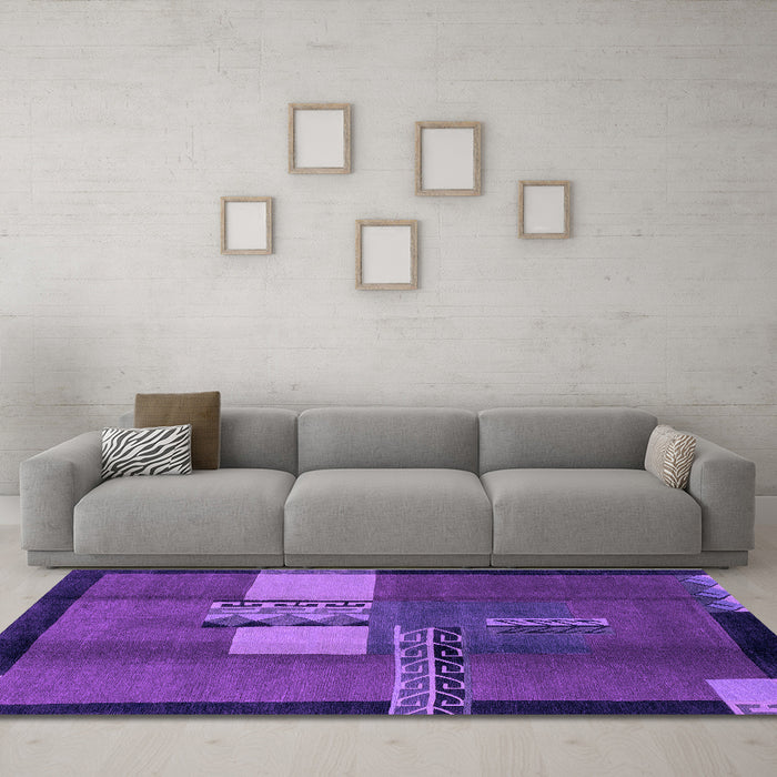 Machine Washable Abstract Purple Modern Area Rugs in a Living Room, wshabs1900pur