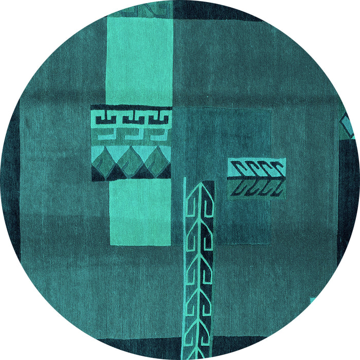 Round Machine Washable Abstract Turquoise Modern Area Rugs, wshabs1900turq