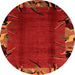 Round Machine Washable Abstract Orange Modern Area Rugs, wshabs1901org