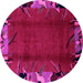 Round Machine Washable Abstract Pink Modern Rug, wshabs1901pnk