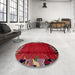 Round Machine Washable Abstract Chestnut Brown Rug in a Office, wshabs1901