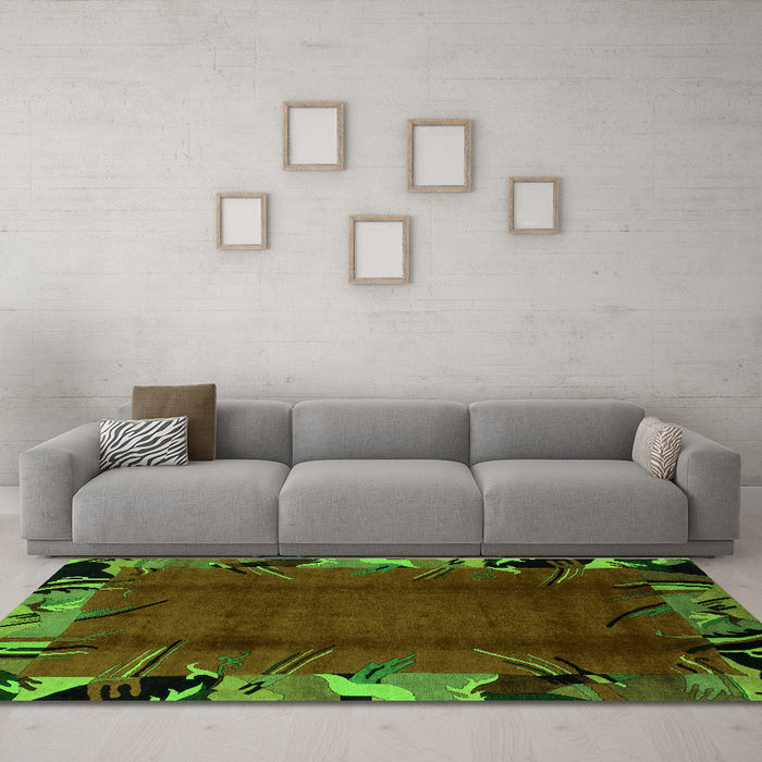 Machine Washable Abstract Green Modern Area Rugs in a Living Room,, wshabs1901grn