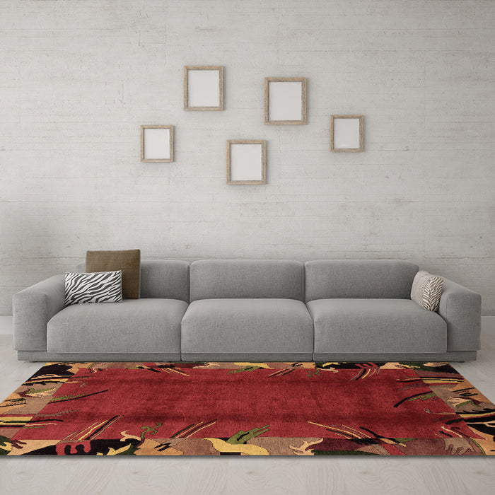 Machine Washable Abstract Brown Modern Rug in a Living Room,, wshabs1901brn