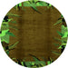 Round Machine Washable Abstract Green Modern Area Rugs, wshabs1901grn