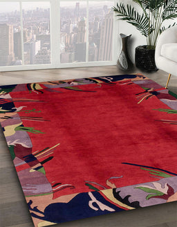 Abstract Chestnut Brown Modern Rug in Family Room, abs1901