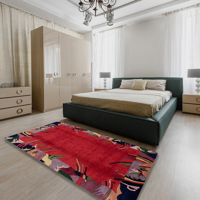 Abstract Chestnut Brown Modern Rug in a Bedroom, abs1901