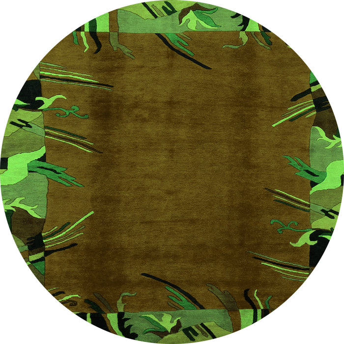 Round Abstract Green Modern Rug, abs1901grn