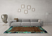 Machine Washable Abstract Turquoise Modern Area Rugs in a Living Room,, wshabs1901turq