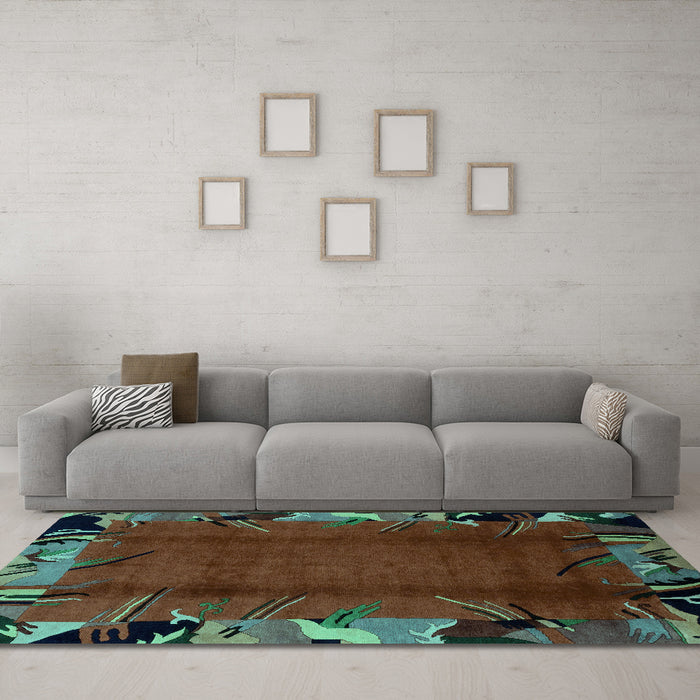 Machine Washable Abstract Turquoise Modern Area Rugs in a Living Room,, wshabs1901turq