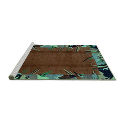 Sideview of Machine Washable Abstract Turquoise Modern Area Rugs, wshabs1901turq