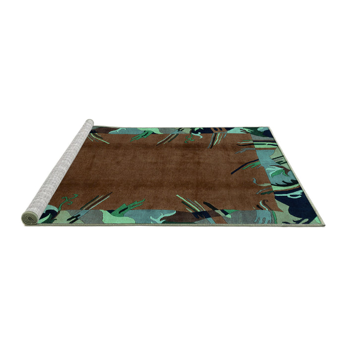 Sideview of Machine Washable Abstract Turquoise Modern Area Rugs, wshabs1901turq