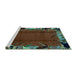 Sideview of Machine Washable Abstract Turquoise Modern Area Rugs, wshabs1901turq