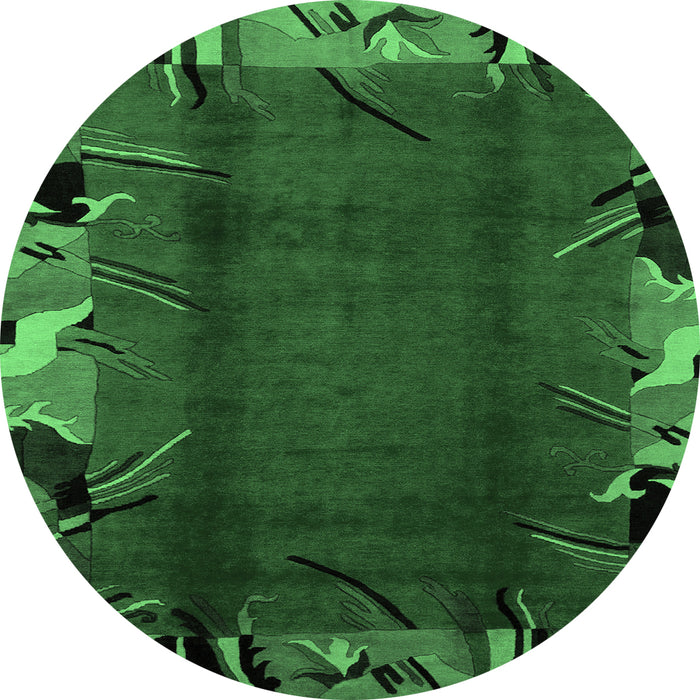 Round Abstract Emerald Green Modern Rug, abs1901emgrn