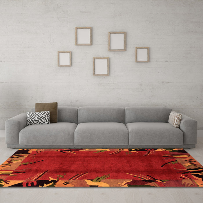 Machine Washable Abstract Orange Modern Area Rugs in a Living Room, wshabs1901org