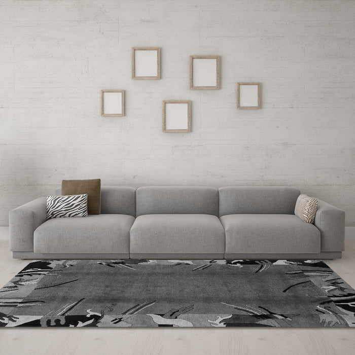 Machine Washable Abstract Gray Modern Rug in a Living Room,, wshabs1901gry