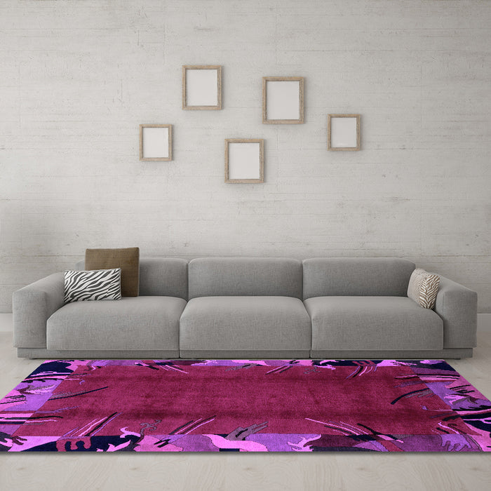 Machine Washable Abstract Purple Modern Area Rugs in a Living Room, wshabs1901pur