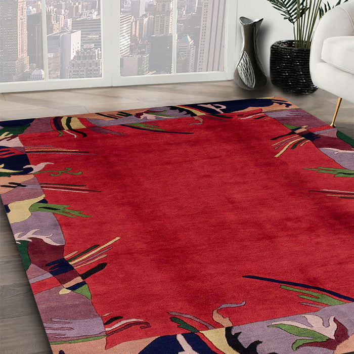 Machine Washable Abstract Chestnut Brown Rug in a Family Room, wshabs1901