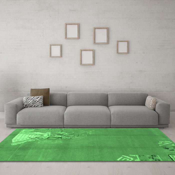 Machine Washable Abstract Emerald Green Modern Area Rugs in a Living Room,, wshabs1902emgrn