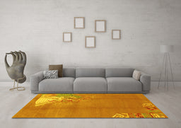 Machine Washable Abstract Yellow Modern Rug in a Living Room, wshabs1902yw