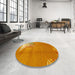 Round Machine Washable Abstract Orange Red Rug in a Office, wshabs1902