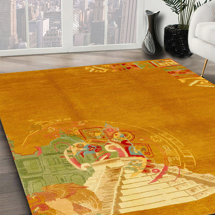 Machine Washable Abstract Orange Red Rug in a Family Room, wshabs1902