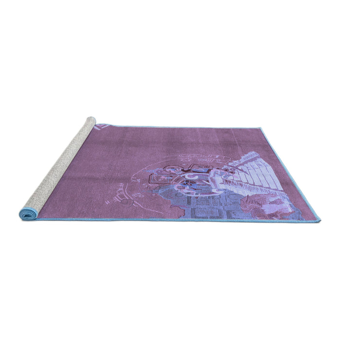 Sideview of Machine Washable Abstract Blue Modern Rug, wshabs1902blu